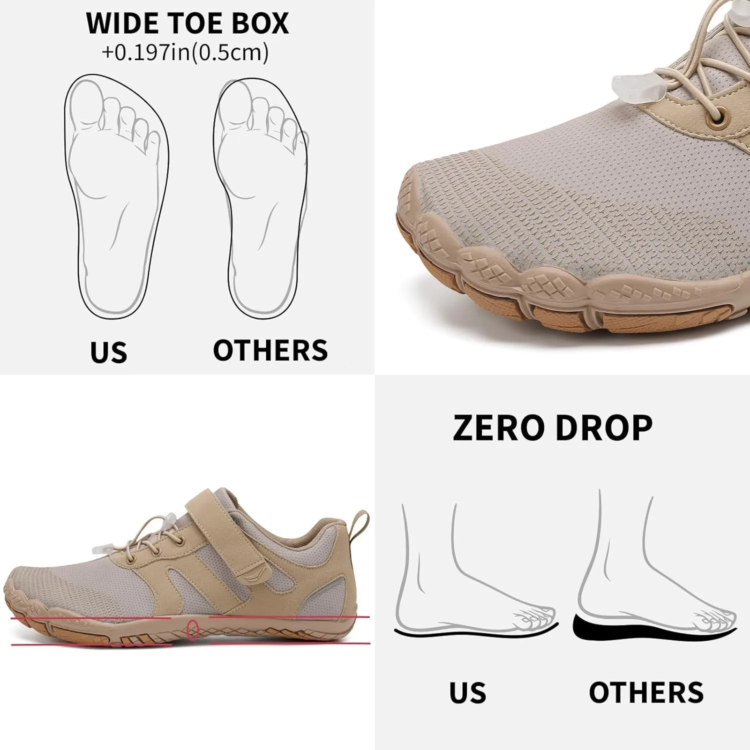 Grand Attack Barefoot Shoes Men Wide Toe Box Zero Drop Men's Trail Running Cross-Trainer Wrestling Boxing Weightlifting Walking Shoes