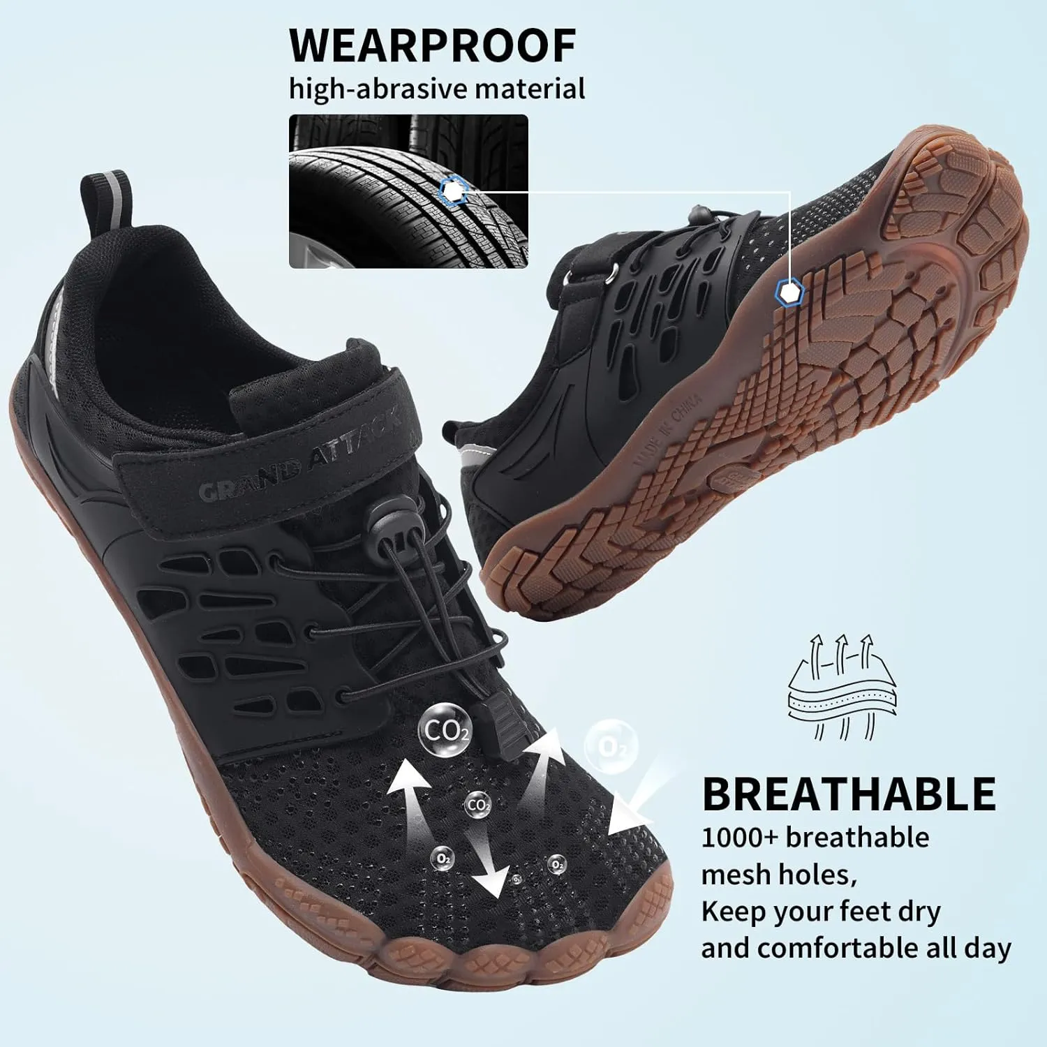 Grand Attack Barefoot Shoes Women Minimalist Zero Drop Lightweight Cross-Trainer for Wrestling Boxing Weightlifting Walking Shoes