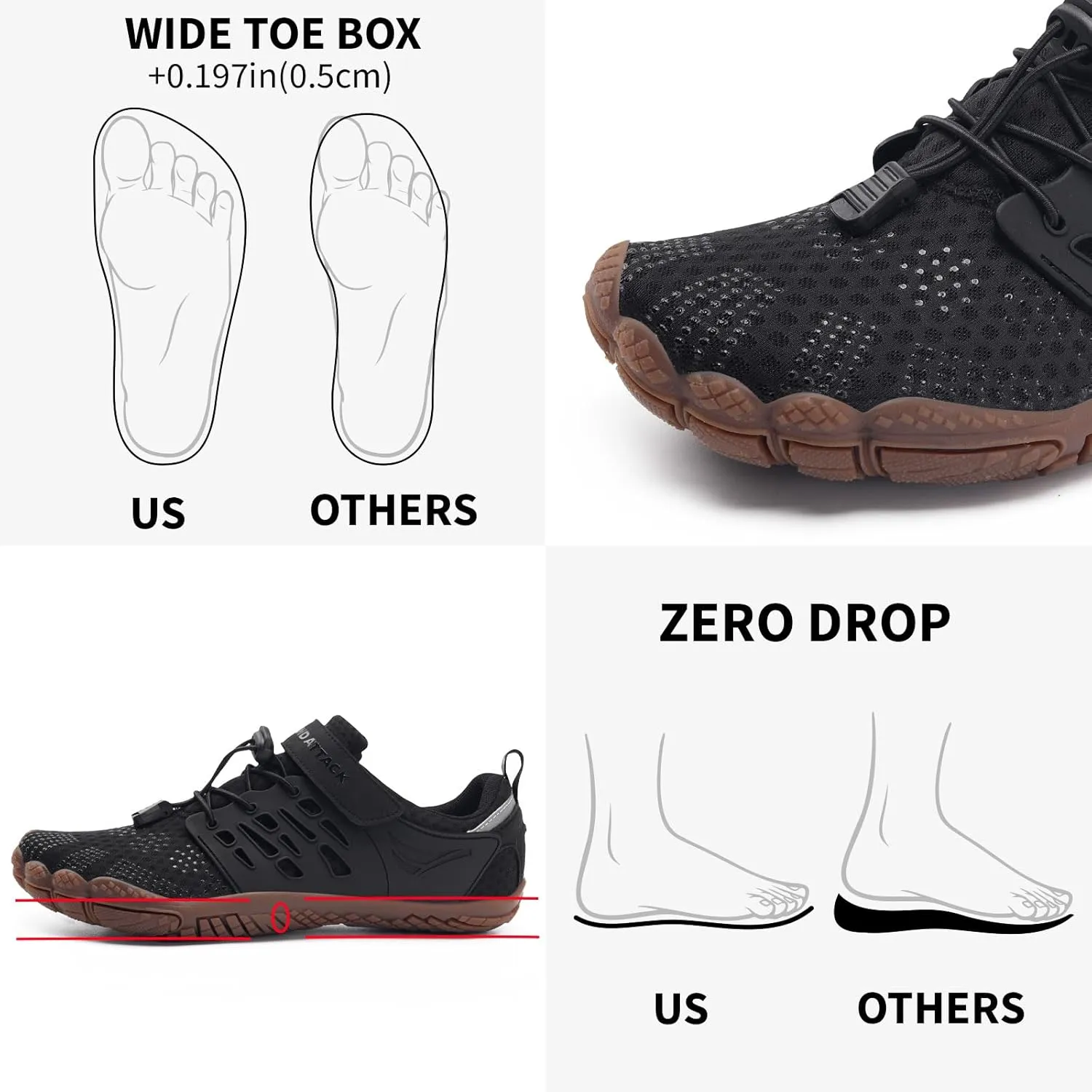 Grand Attack Barefoot Shoes Women Minimalist Zero Drop Lightweight Cross-Trainer for Wrestling Boxing Weightlifting Walking Shoes