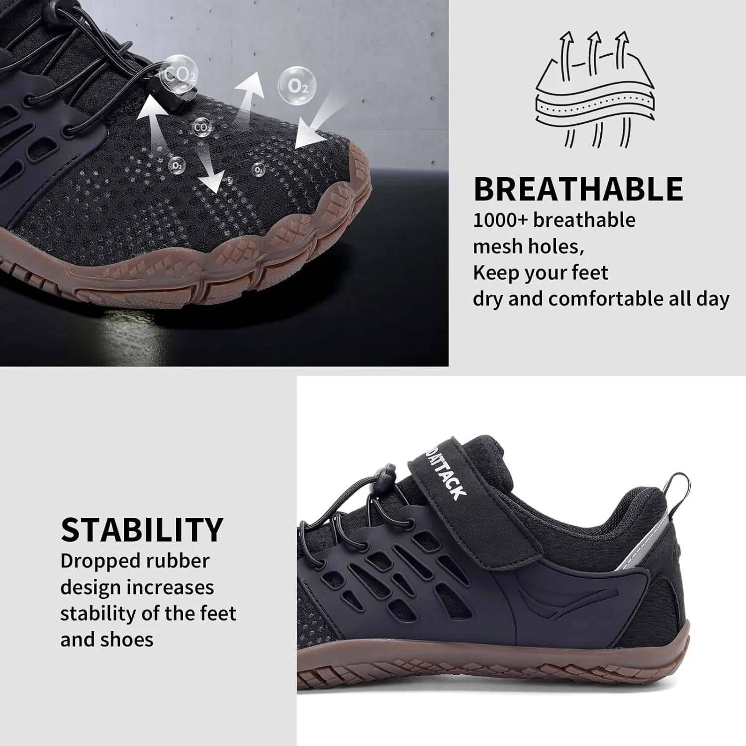 Grand Attack Men's Barefoot Shoes|Minimalist Cross-Trainer|Zero Drop Sole|Wide Toe Box