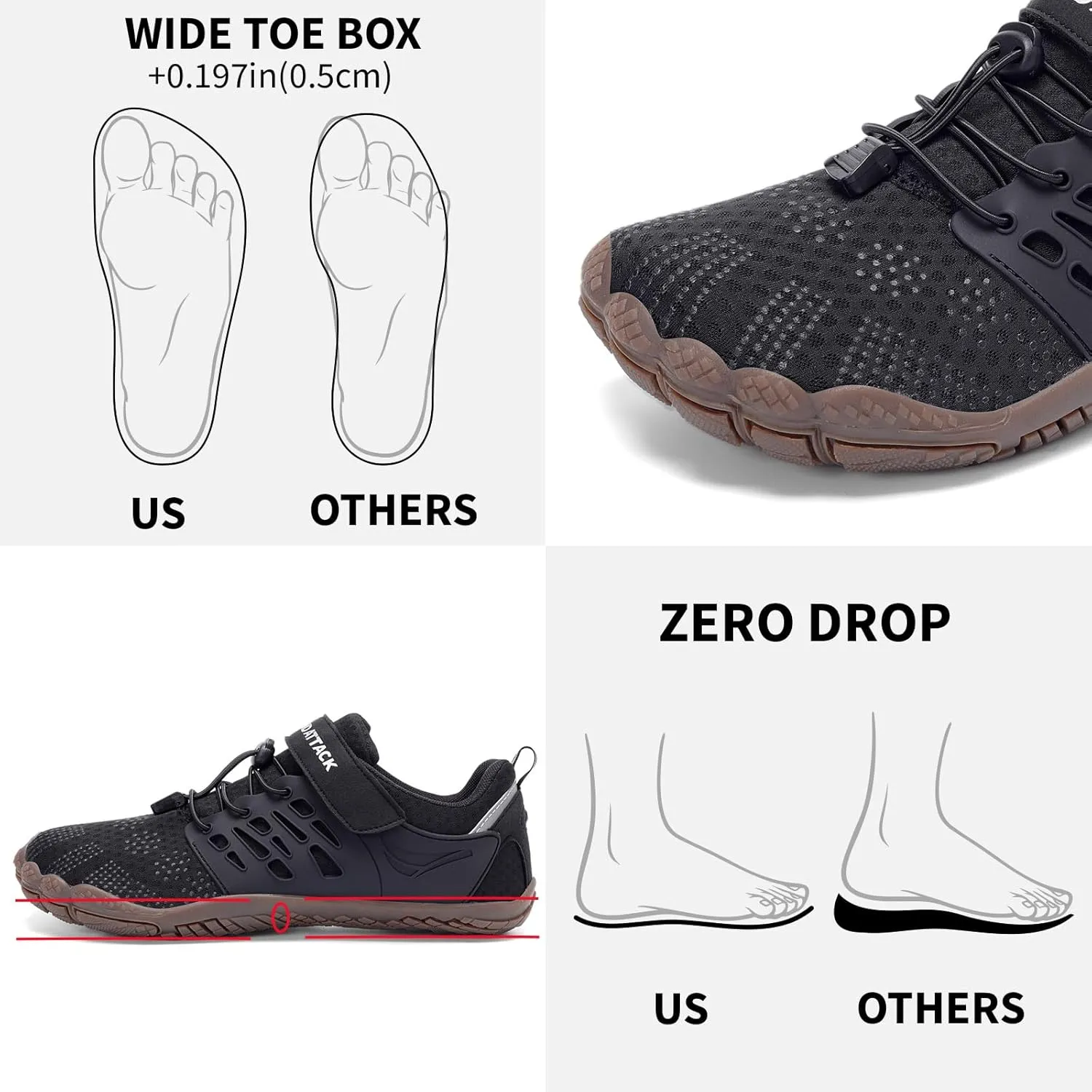 Grand Attack Men's Barefoot Shoes|Minimalist Cross-Trainer|Zero Drop Sole|Wide Toe Box