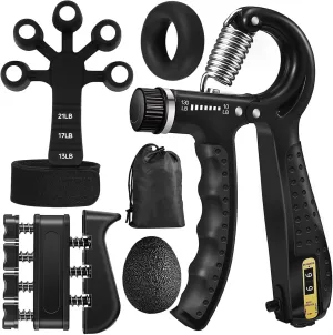 Grip Strength Trainer Kit (5 Pack), Grip and Forearm Strengthener, Finger Strengthener, Adjustable Resistance Hand Gripper, Grip Ring, Stress Relief Ball for Muscle Building, Injury Recover