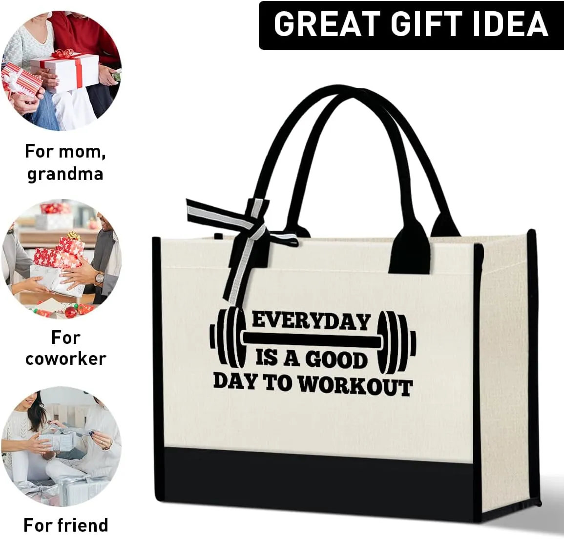 Gym Lover Gifts Canvas Tote Bag, Birthday Christmas Workout Gift for Women Instructor Trainer Grocery Bag