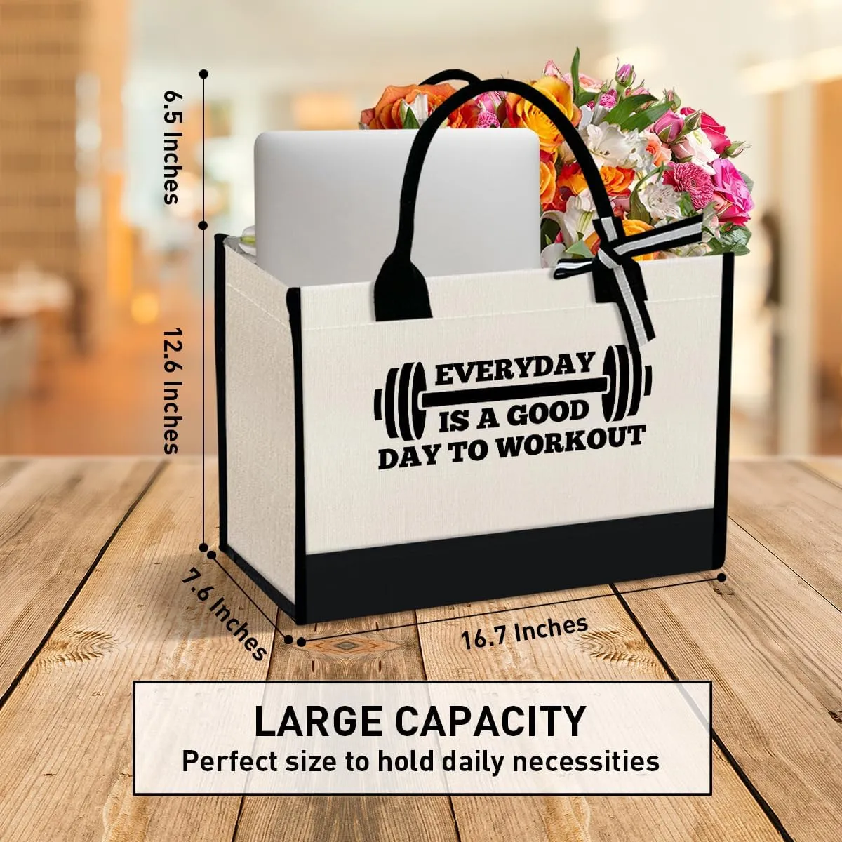Gym Lover Gifts Canvas Tote Bag, Birthday Christmas Workout Gift for Women Instructor Trainer Grocery Bag