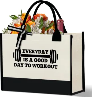 Gym Lover Gifts Canvas Tote Bag, Birthday Christmas Workout Gift for Women Instructor Trainer Grocery Bag