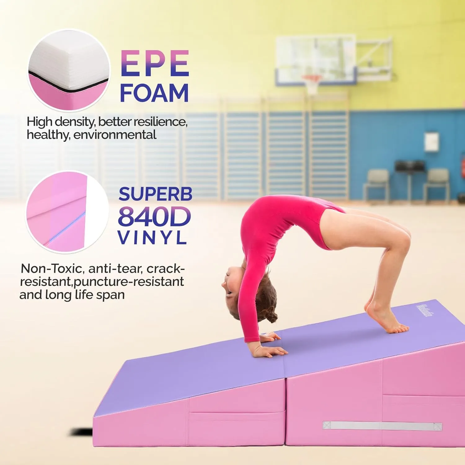 Gymnastics Set, 48"x24"x14" Incline Mat & 24"x26" Octagon Skill Shape Tumbling Trainer