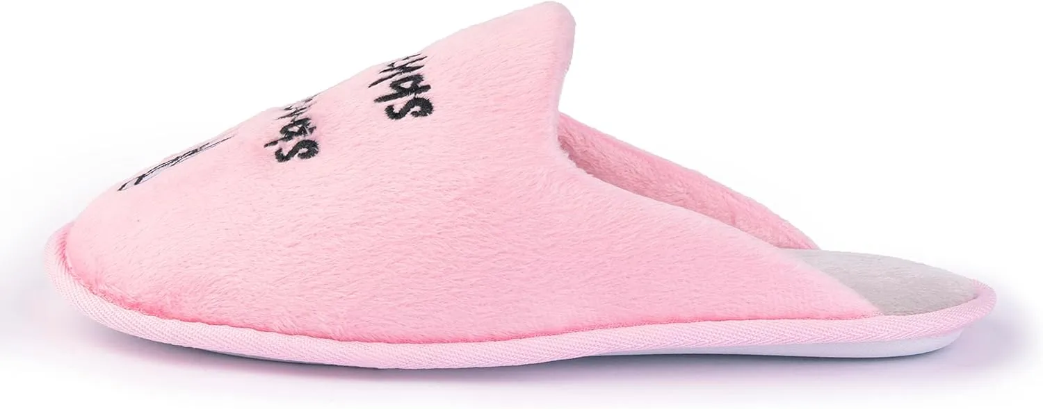 Handcraft Staycation NYC Ladies Funny Quote Scuff Slipper, Plush Non Slip House Slippers for Women, Comfy Soft Sole Bedroom Shoes