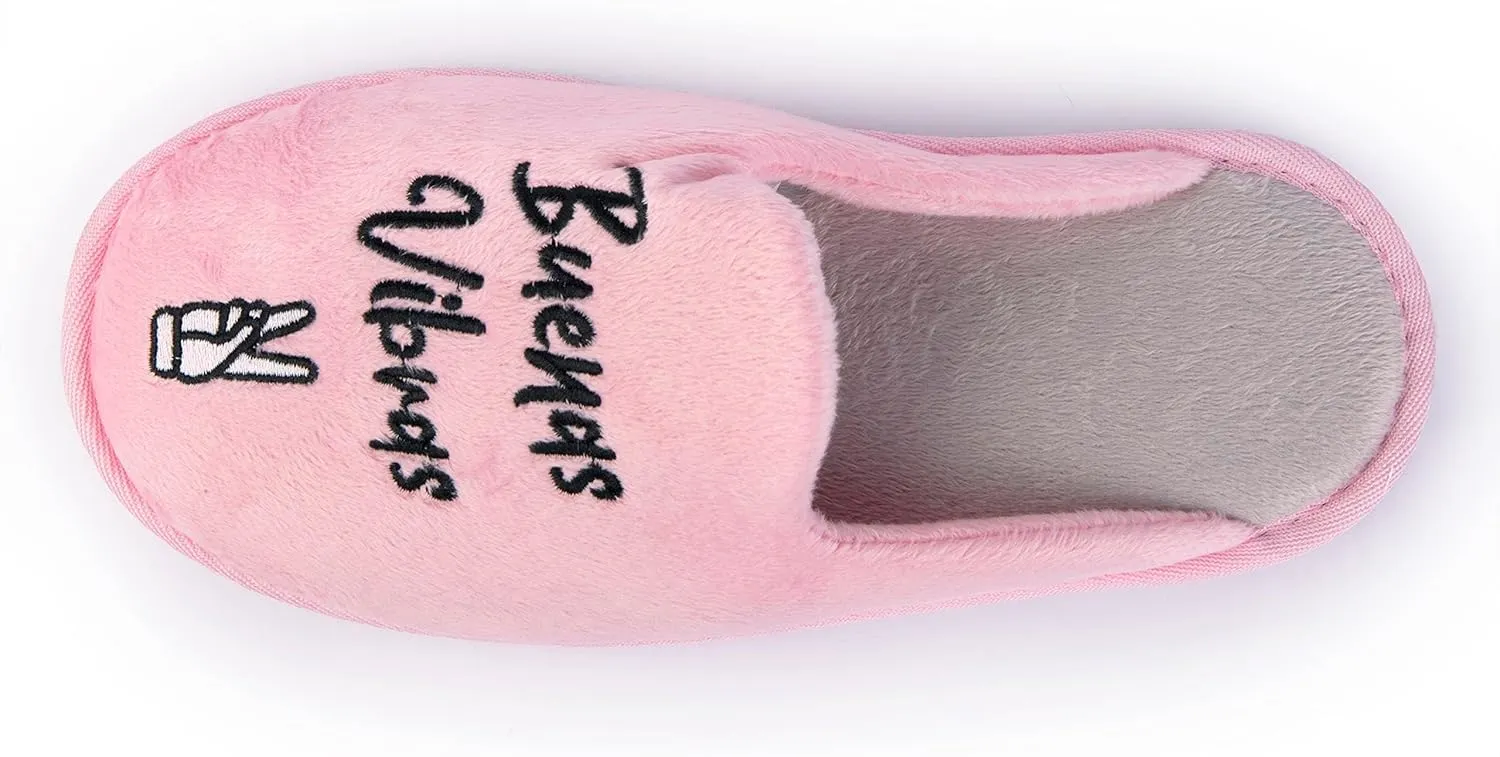 Handcraft Staycation NYC Ladies Funny Quote Scuff Slipper, Plush Non Slip House Slippers for Women, Comfy Soft Sole Bedroom Shoes