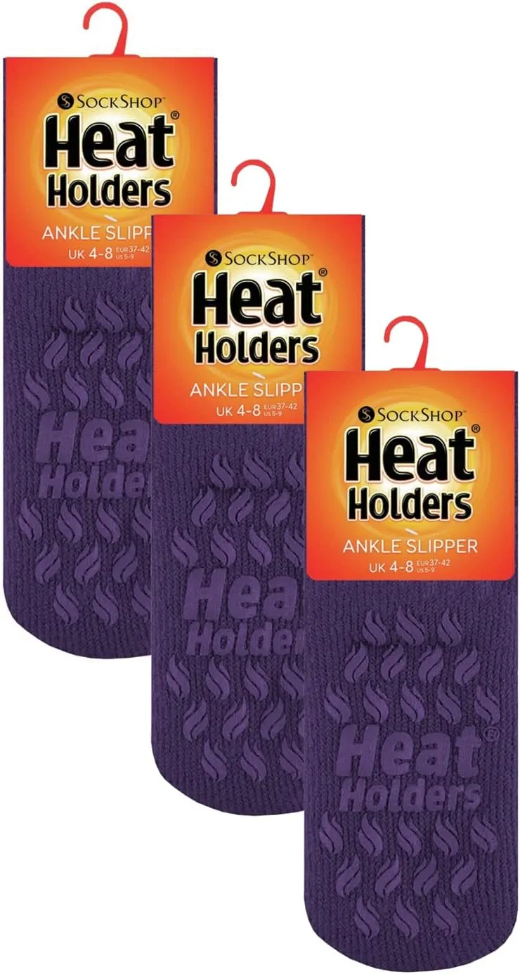 HEAT HOLDERS 3 Pack Womens Low Slipper Socks Thermal Sneaker Slipper Socks