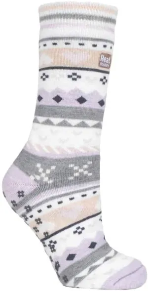 HEAT HOLDERS Womens Fair Isle Warm Non Skid Thermal Slipper Socks with Grippers