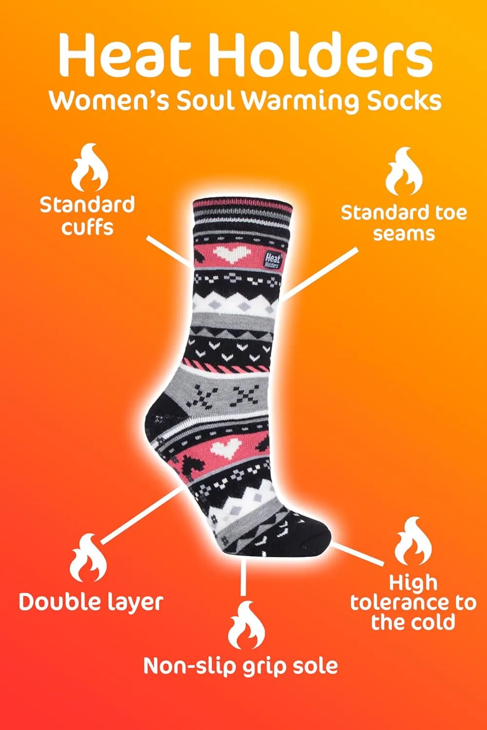 HEAT HOLDERS Womens Fair Isle Warm Non Skid Thermal Slipper Socks with Grippers