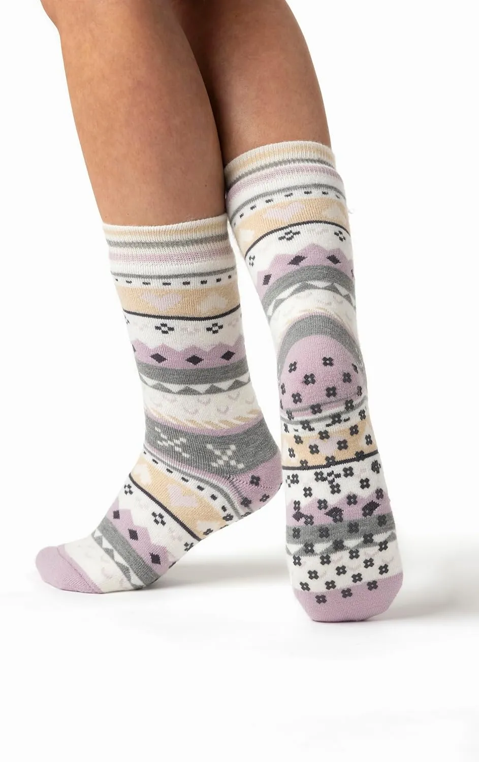 HEAT HOLDERS Womens Fair Isle Warm Non Skid Thermal Slipper Socks with Grippers