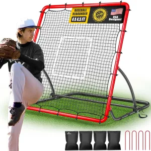 Heavy Duty Baseball Rebounder Net 4x4.5 FT Pitchback with 3 Adjustable Angles, Baseball and Softball Bounce Back Net for Ground, Line Drive, Fly Ball Return Settings Fielding Trainer