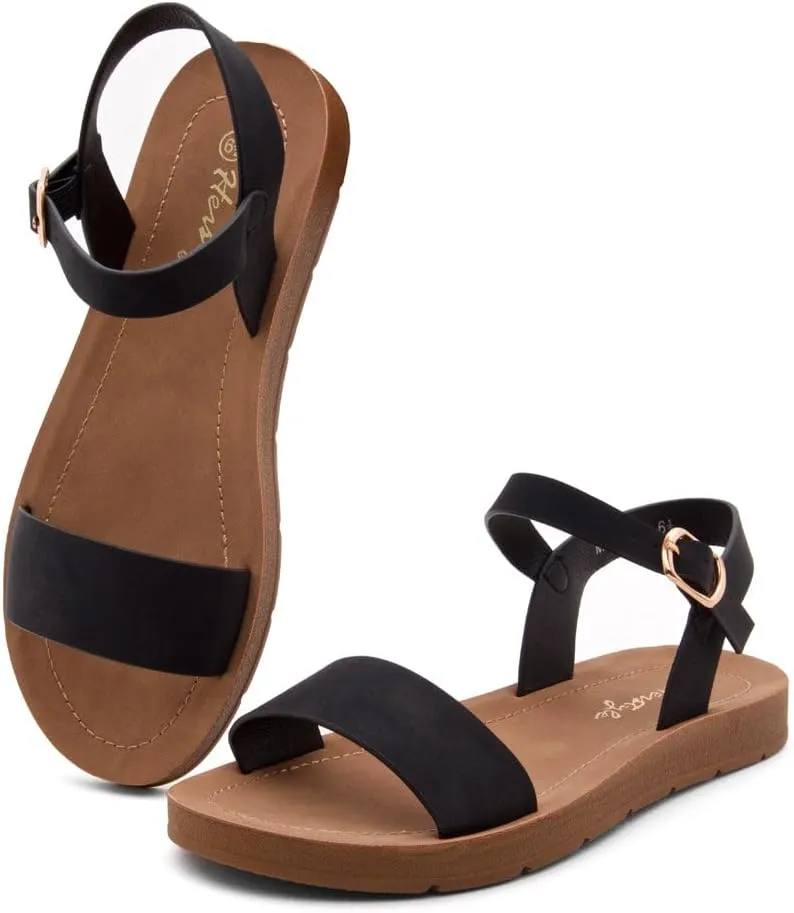 Herstyle Monday Womens Open Toes One Band Ankle Strap Flat Sandals