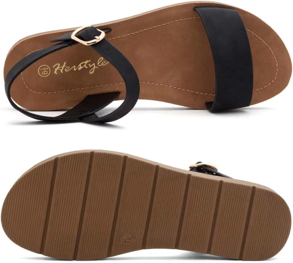 Herstyle Monday Womens Open Toes One Band Ankle Strap Flat Sandals