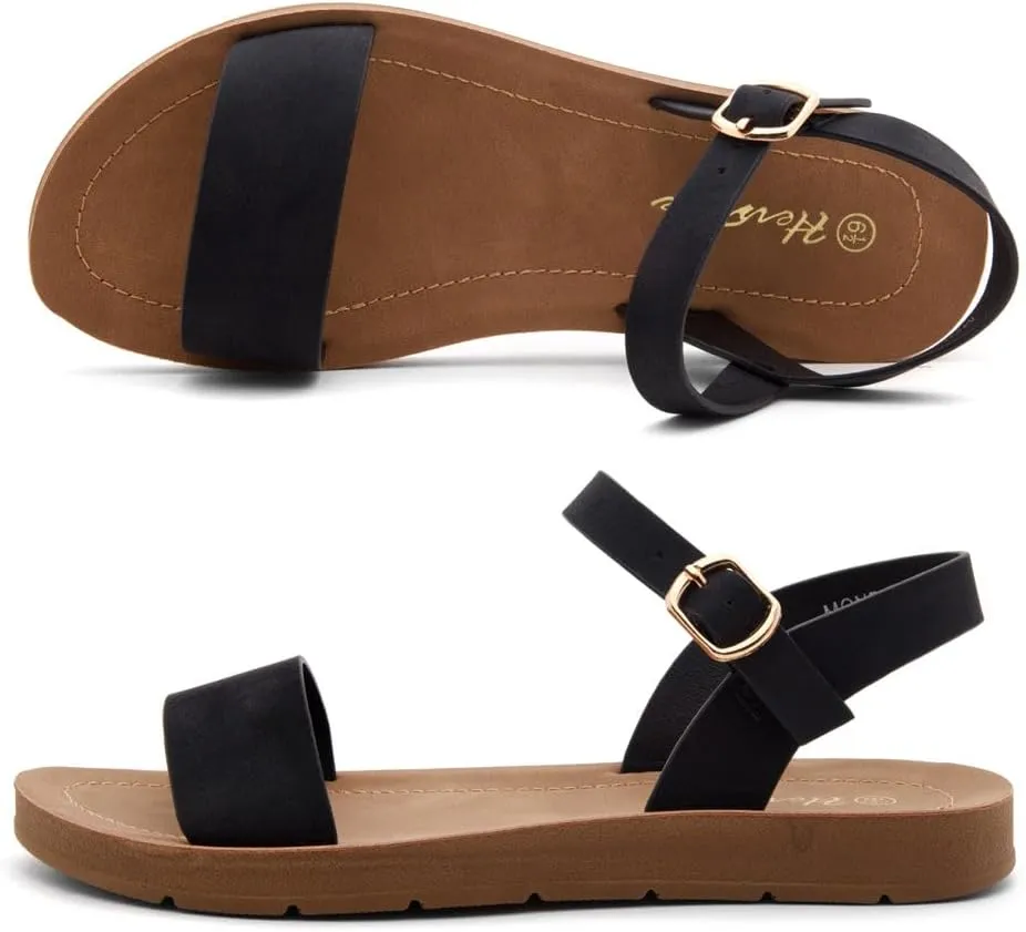 Herstyle Monday Womens Open Toes One Band Ankle Strap Flat Sandals