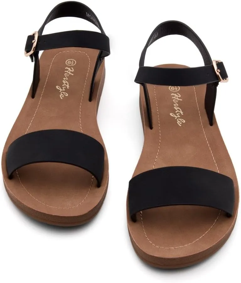 Herstyle Monday Womens Open Toes One Band Ankle Strap Flat Sandals