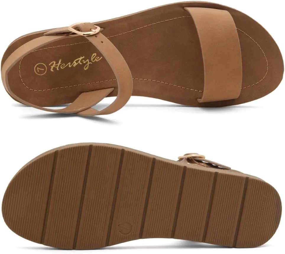 Herstyle Monday Womens Open Toes One Band Ankle Strap Flat Sandals