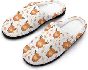 Highland Cow Leaf Men's Slippers Winter House Shoes Bedroom Slipper Travel Hotel Slippers