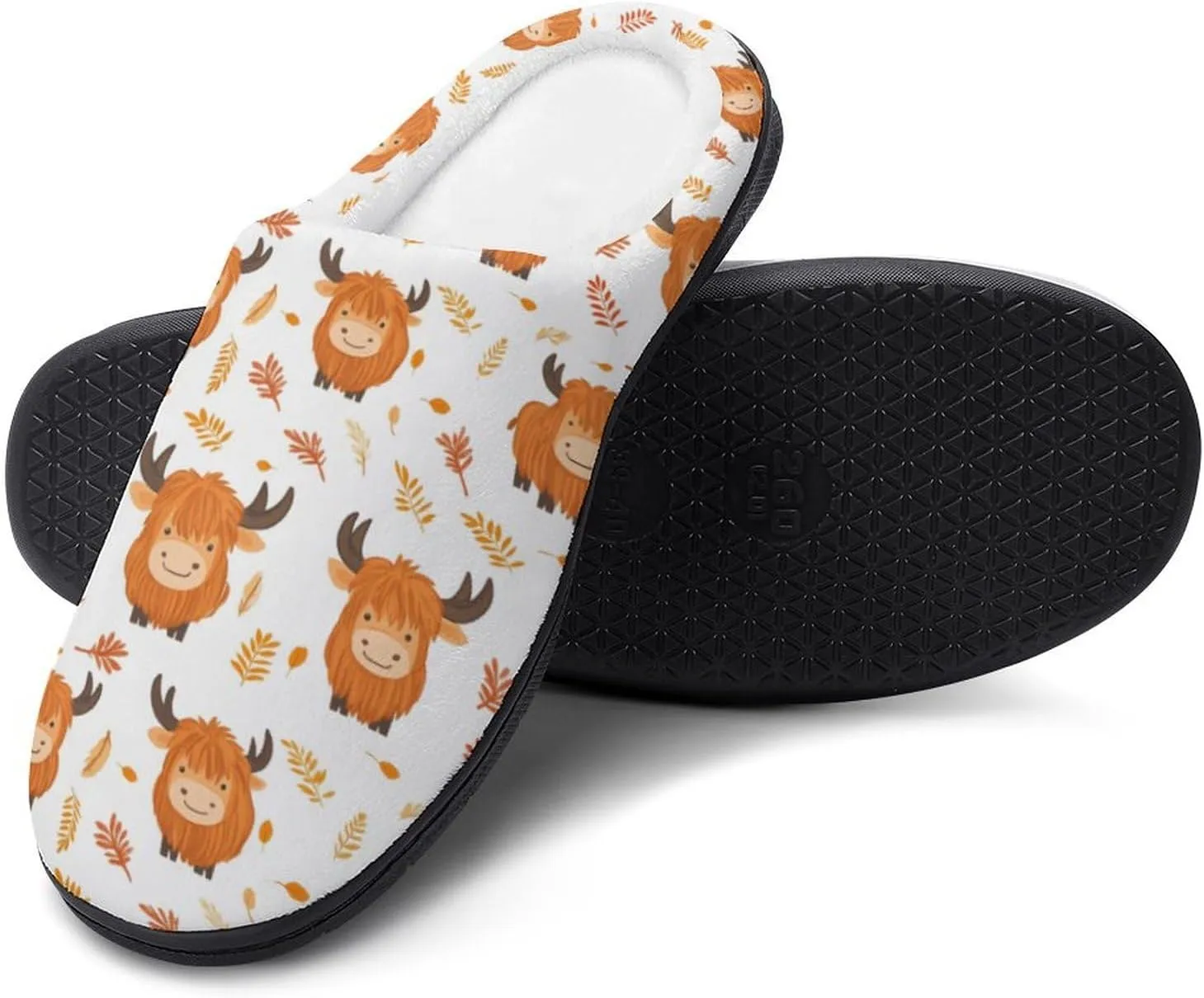 Highland Cow Leaf Men's Slippers Winter House Shoes Bedroom Slipper Travel Hotel Slippers