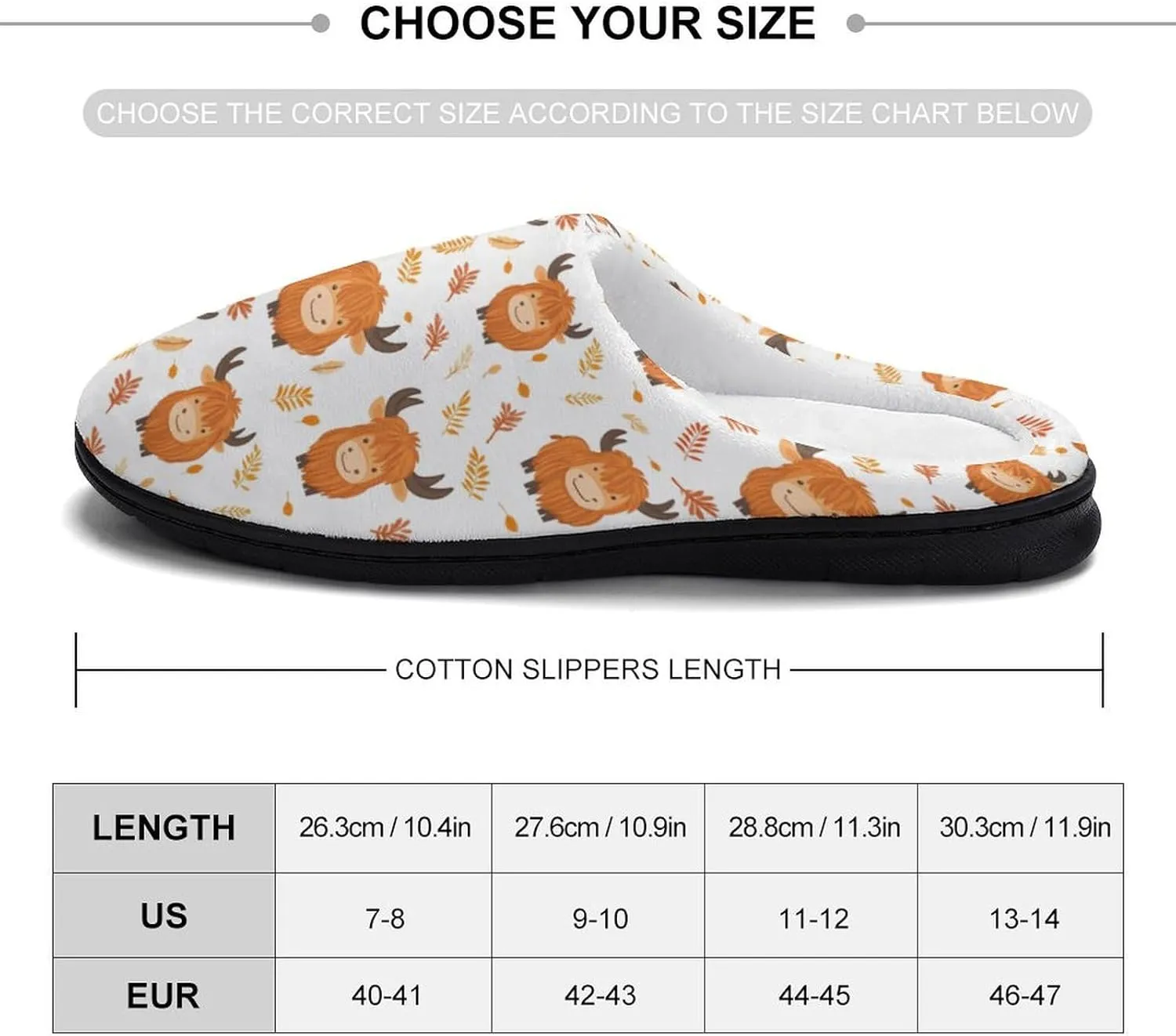Highland Cow Leaf Men's Slippers Winter House Shoes Bedroom Slipper Travel Hotel Slippers