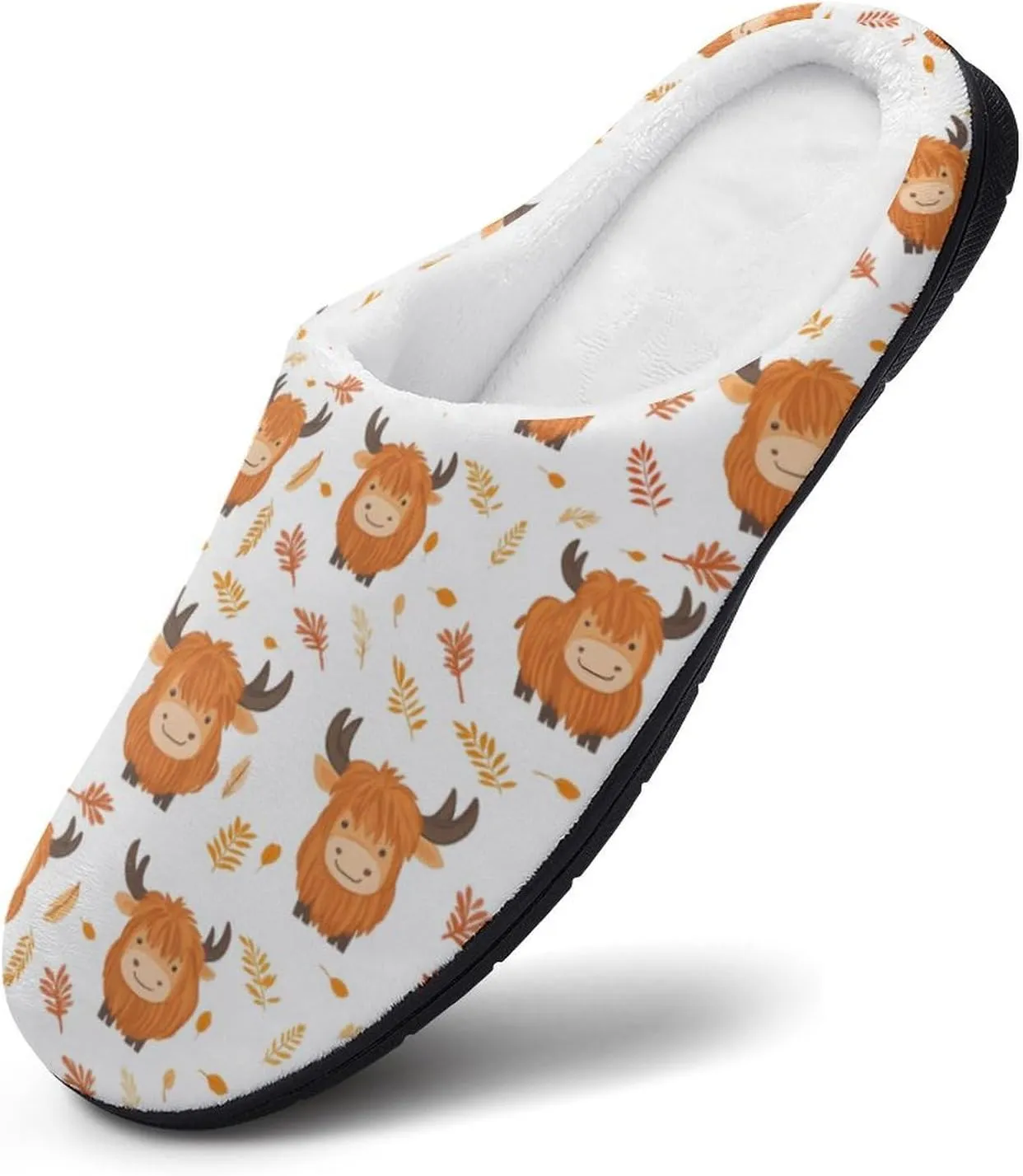 Highland Cow Leaf Men's Slippers Winter House Shoes Bedroom Slipper Travel Hotel Slippers