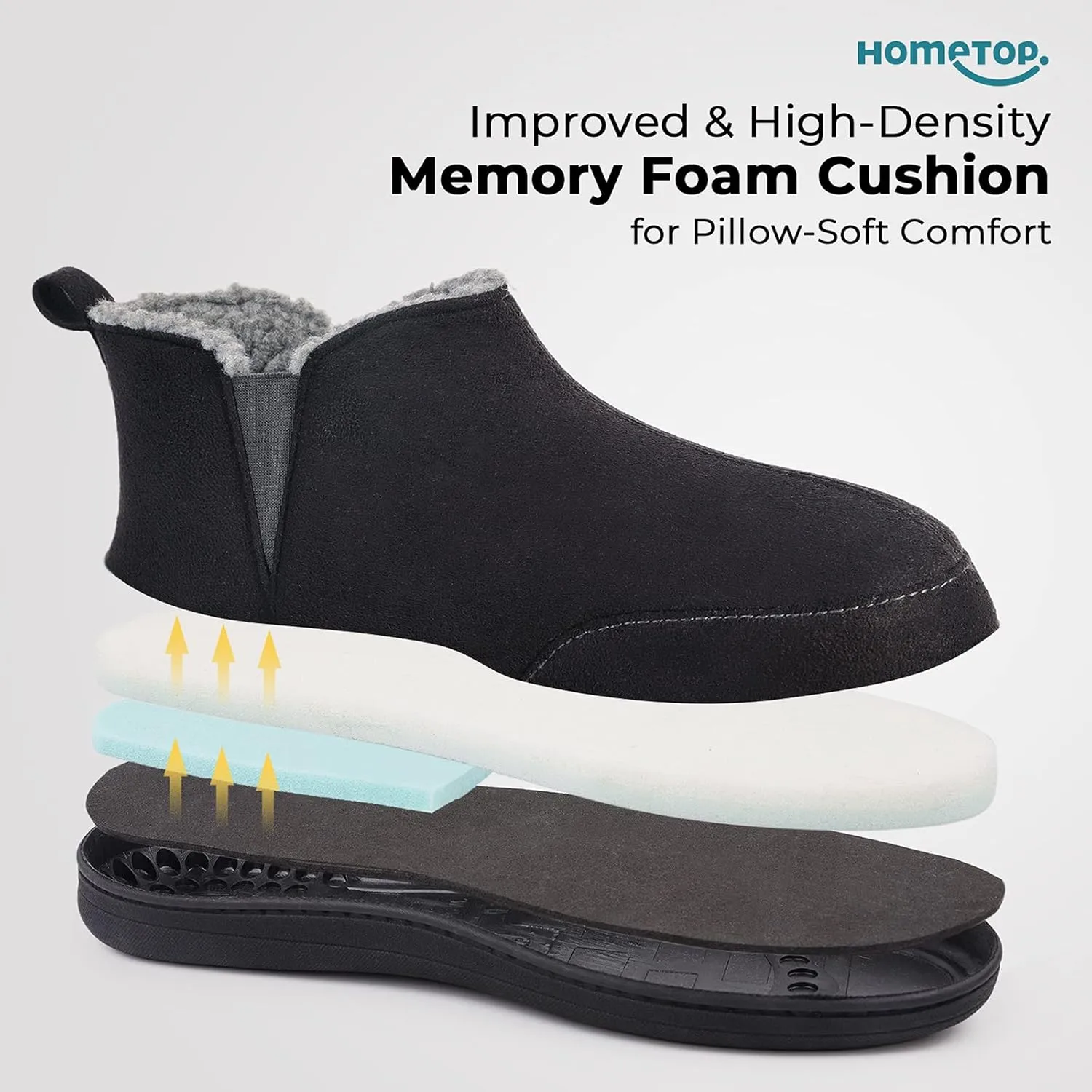 HomeTop Men's Bootie Slippers Comfy Warm Soft Non-slip Indoor Memory Foam House Shoes with Elastic Gores