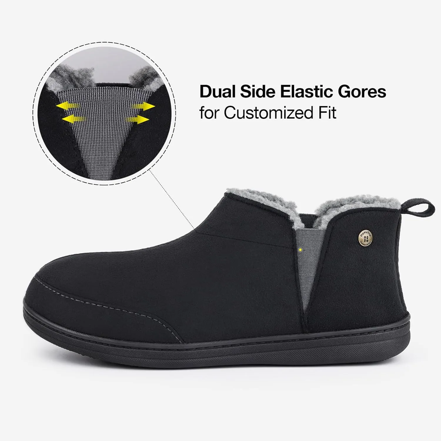 HomeTop Men's Bootie Slippers Comfy Warm Soft Non-slip Indoor Memory Foam House Shoes with Elastic Gores