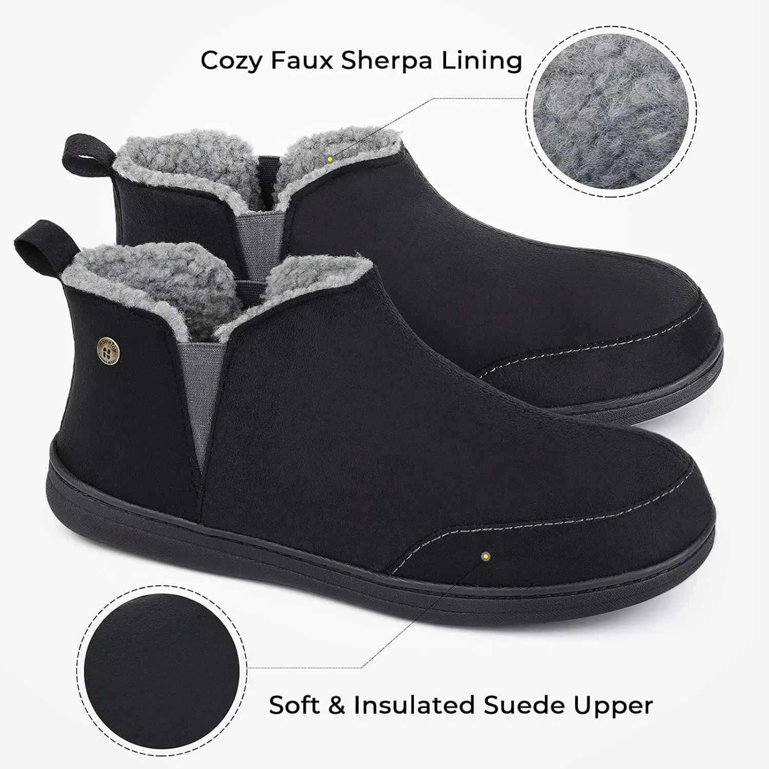 HomeTop Men's Bootie Slippers Comfy Warm Soft Non-slip Indoor Memory Foam House Shoes with Elastic Gores