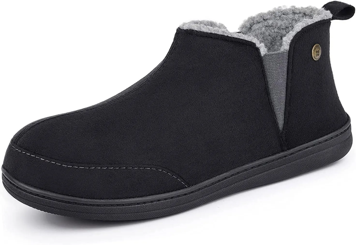 HomeTop Men's Bootie Slippers Comfy Warm Soft Non-slip Indoor Memory Foam House Shoes with Elastic Gores