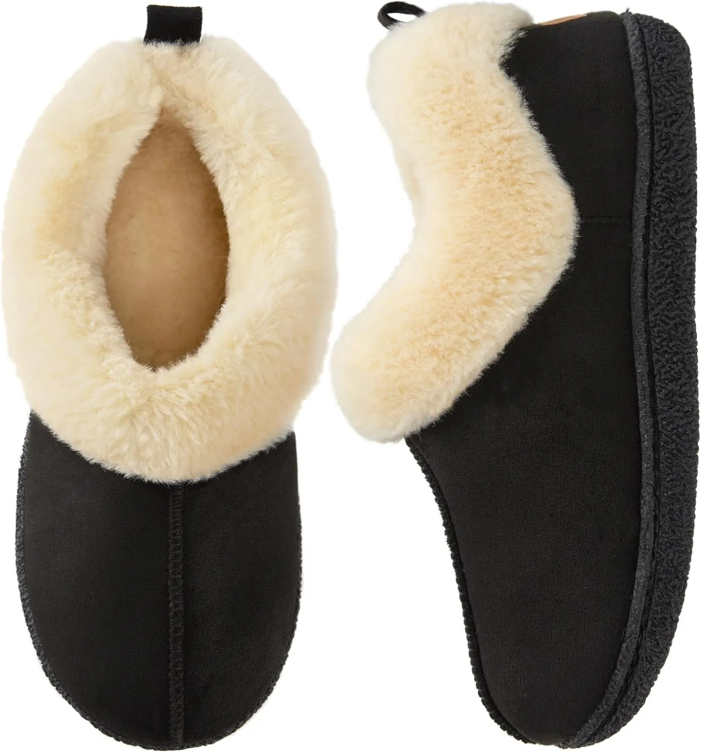 HomeTop Women's Closed-back Slippers Faux Wool Warm Non-slip Outdoor Indoor House Shoes with Fuzzy Collar