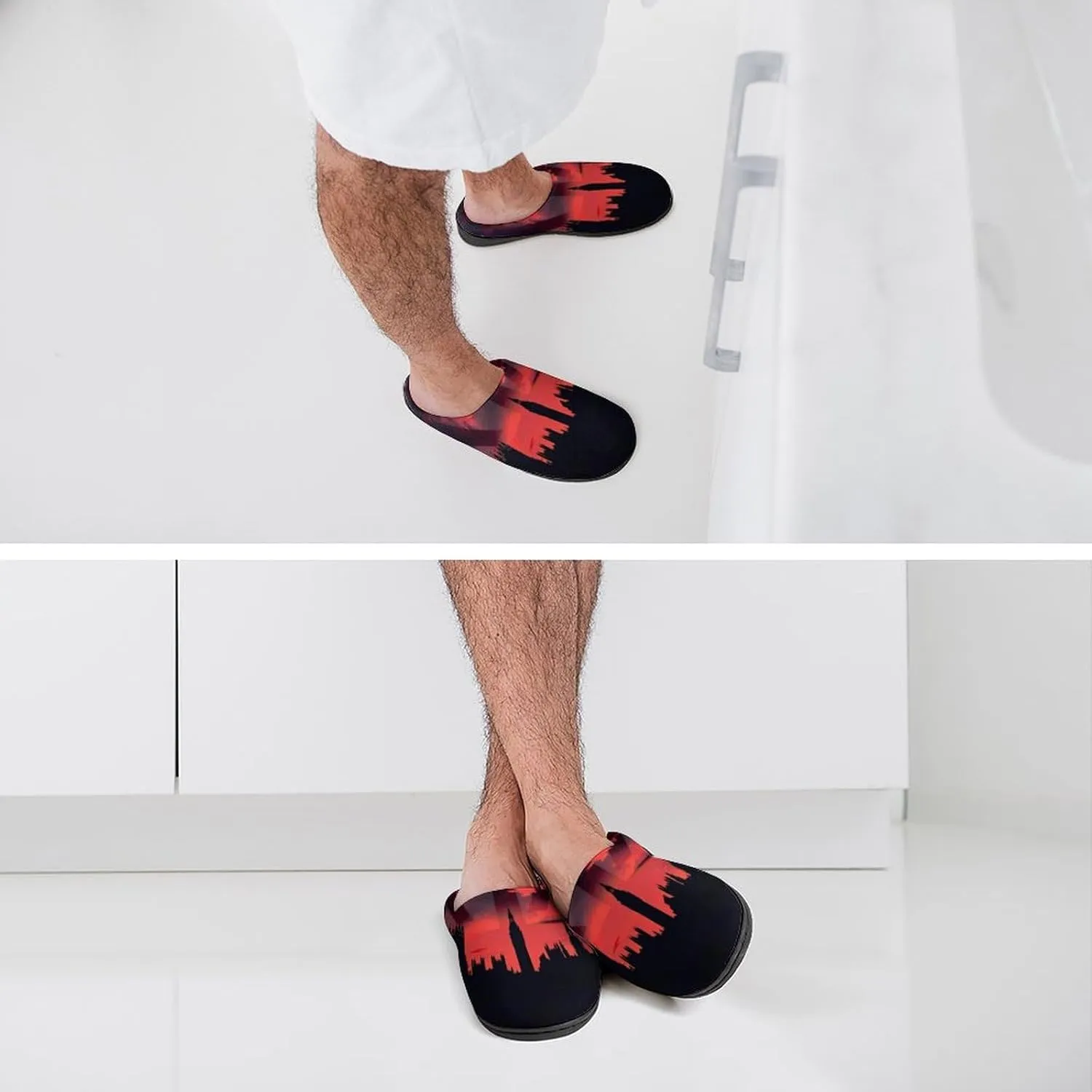 Houses of The Parliament Silhouette on UK Flag Historic Urban Skyline Men's House Slippers Warm Home Shoes with Non-Slip Rubber Sole for Home Travel