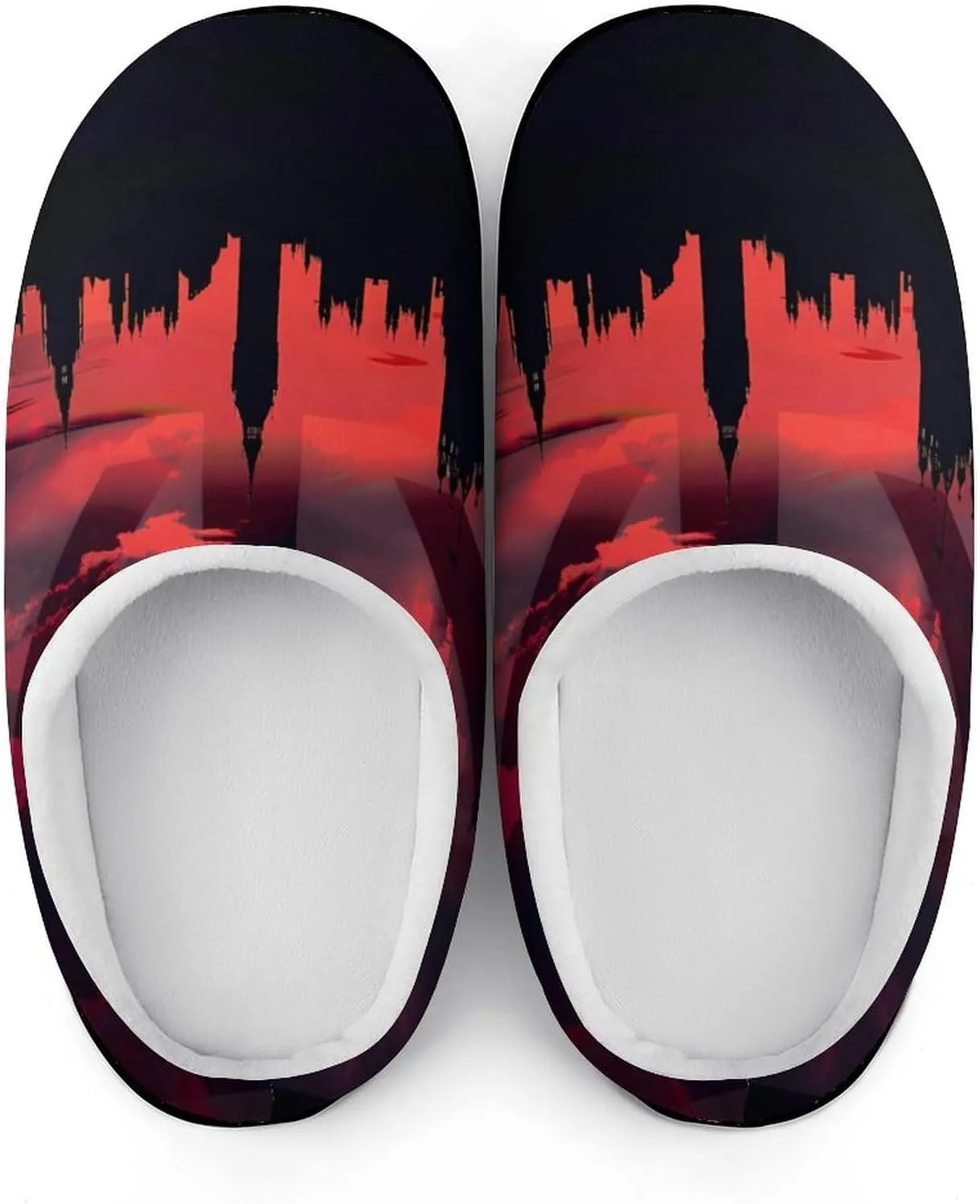 Houses of The Parliament Silhouette on UK Flag Historic Urban Skyline Men's House Slippers Warm Home Shoes with Non-Slip Rubber Sole for Home Travel