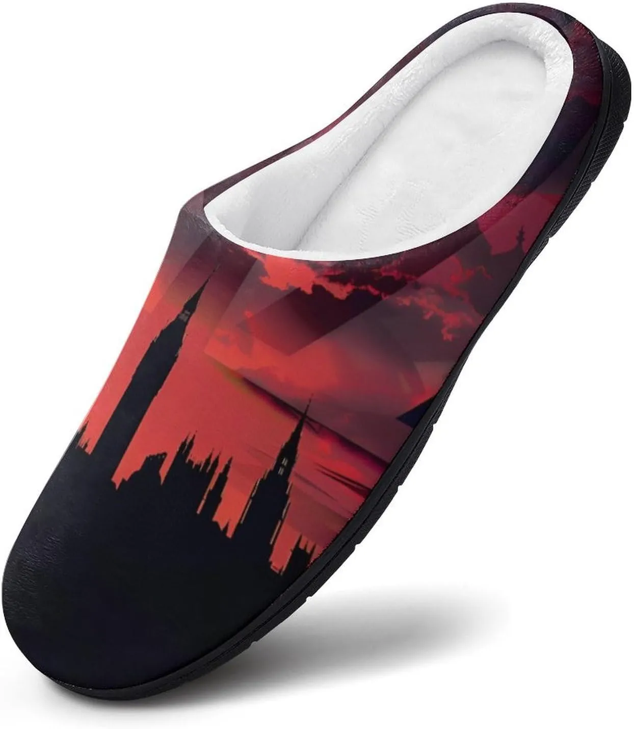 Houses of The Parliament Silhouette on UK Flag Historic Urban Skyline Men's House Slippers Warm Home Shoes with Non-Slip Rubber Sole for Home Travel