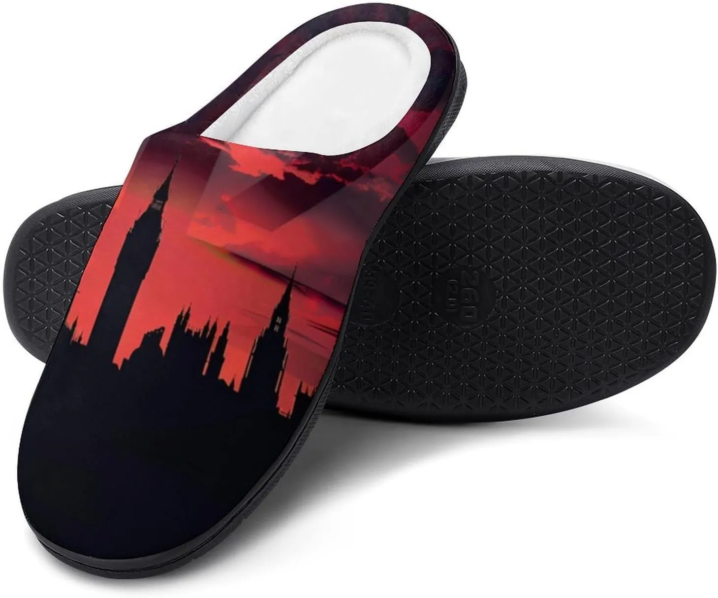 Houses of The Parliament Silhouette on UK Flag Historic Urban Skyline Men's House Slippers Warm Home Shoes with Non-Slip Rubber Sole for Home Travel