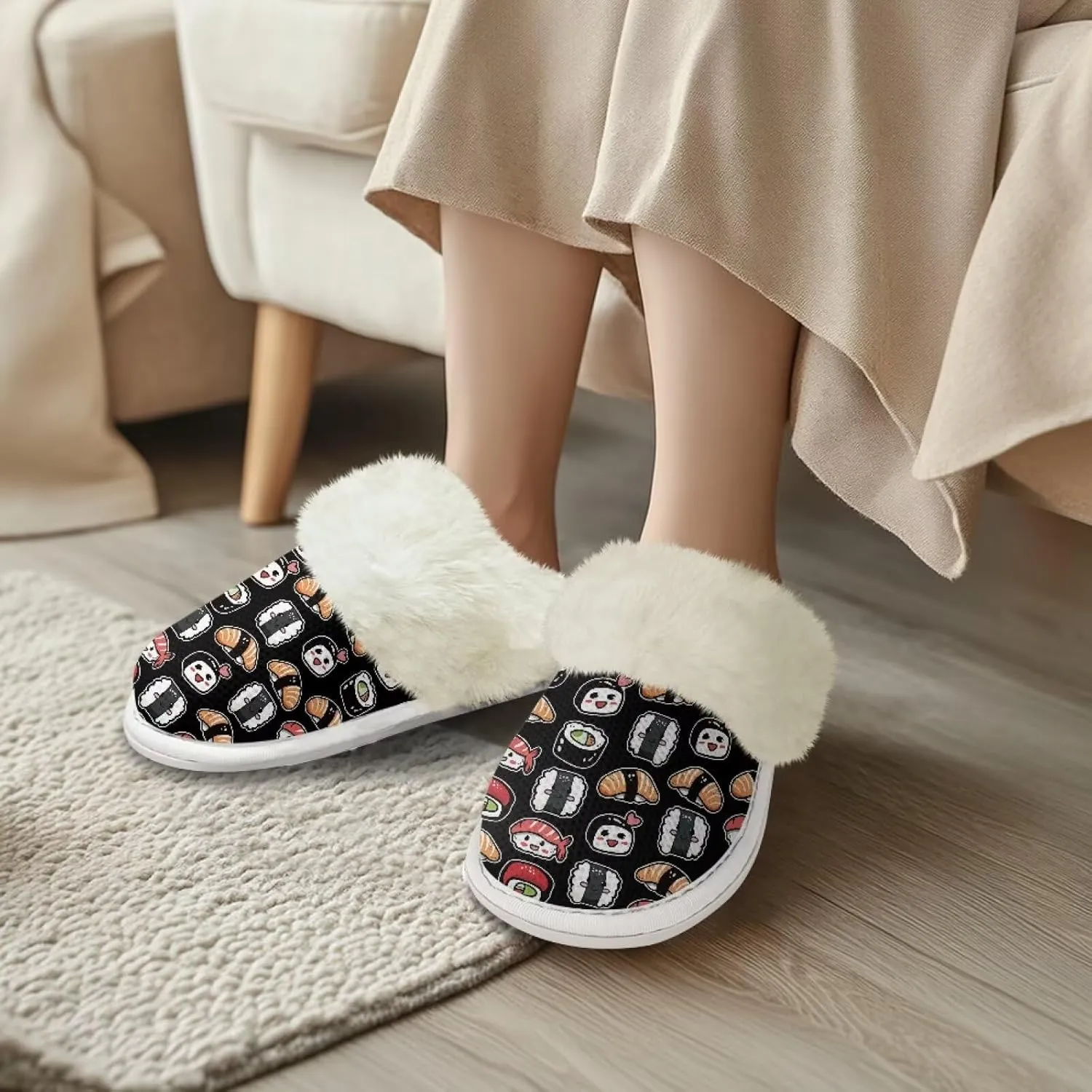 Howilath Fuzzy Slippers Women with Fur Edges House Shoes Bedroom Plush Slippers for Indoor & Outdoor