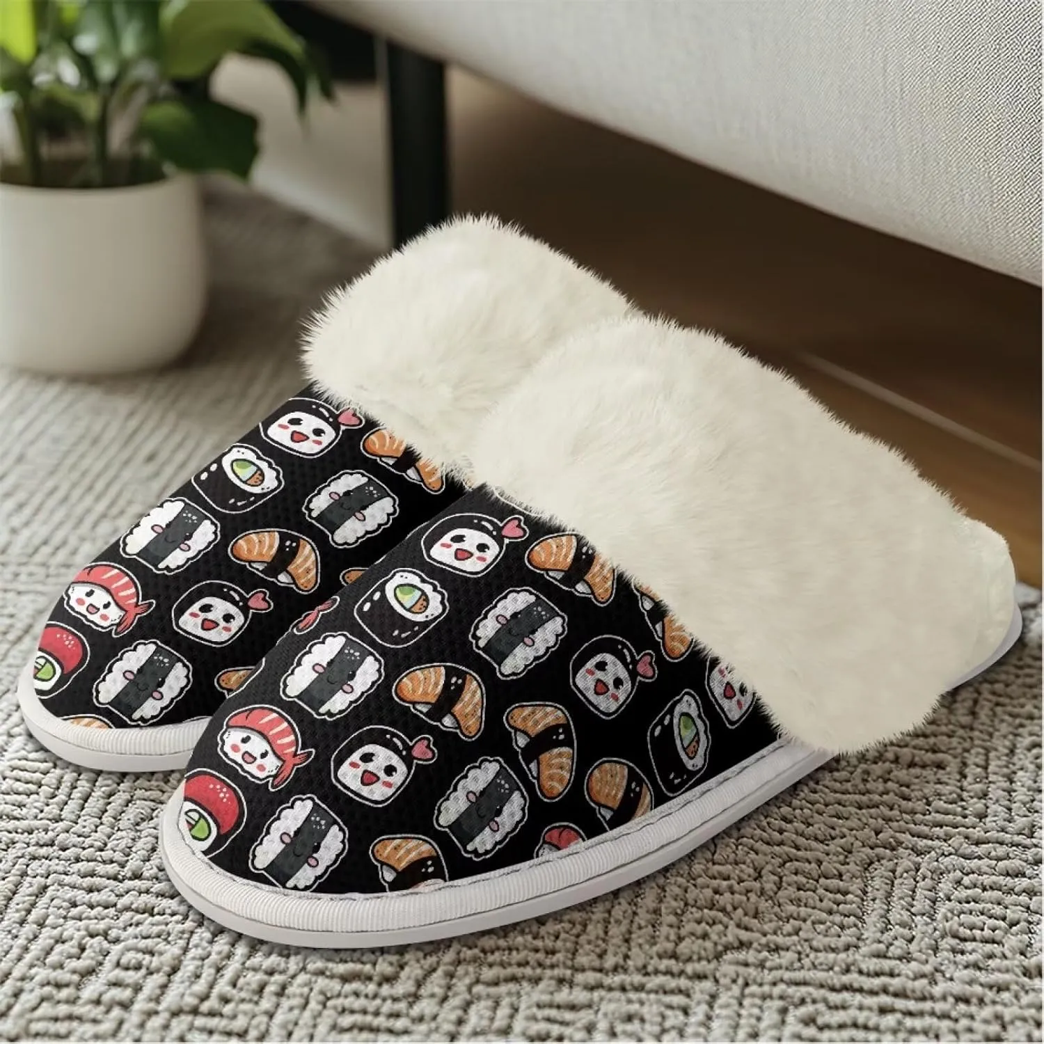 Howilath Fuzzy Slippers Women with Fur Edges House Shoes Bedroom Plush Slippers for Indoor & Outdoor