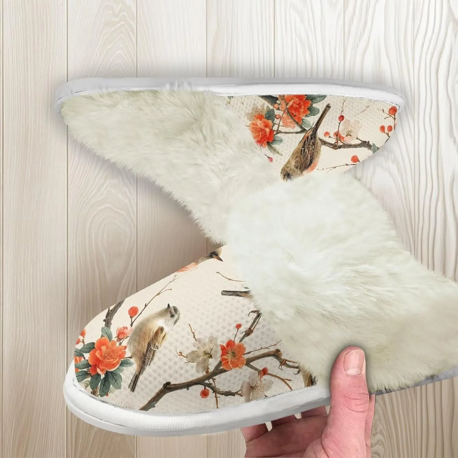 Howilath Small Bird Cotton House Shoes for Women Fluffy Slippers Warm Bedroom Shoes with Anti-Skid Sole