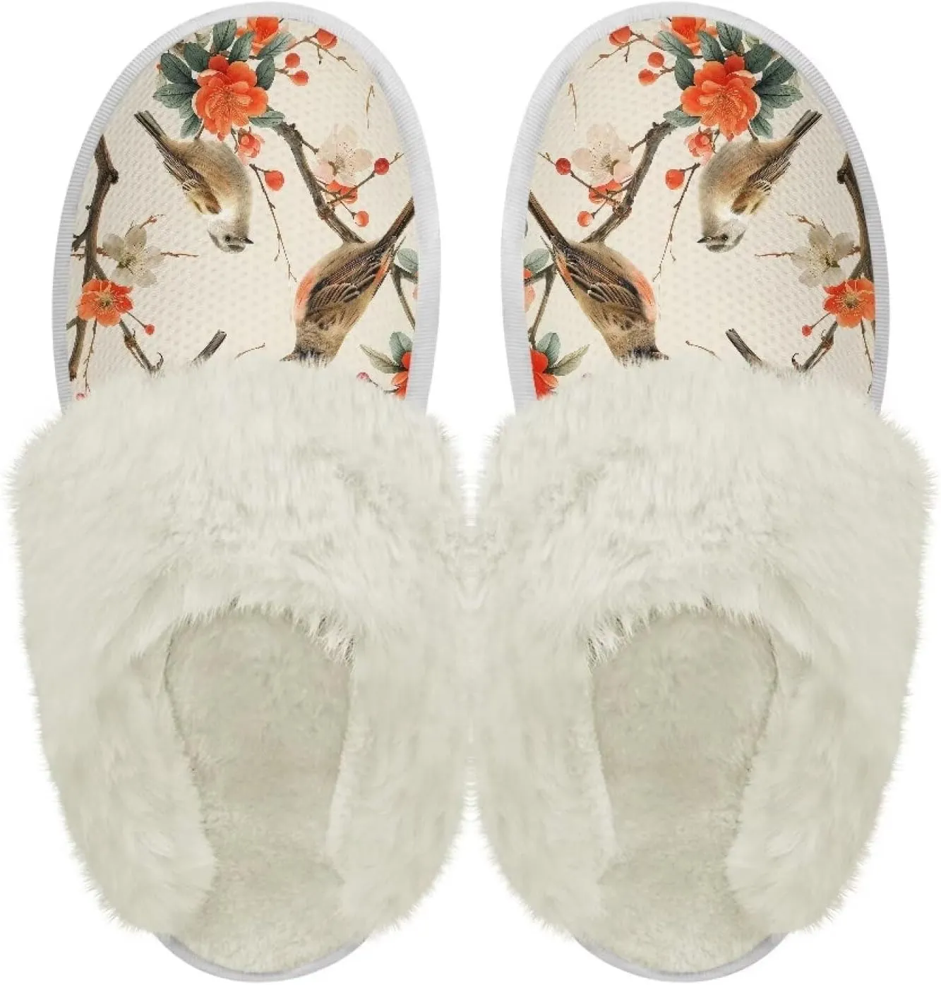 Howilath Small Bird Cotton House Shoes for Women Fluffy Slippers Warm Bedroom Shoes with Anti-Skid Sole
