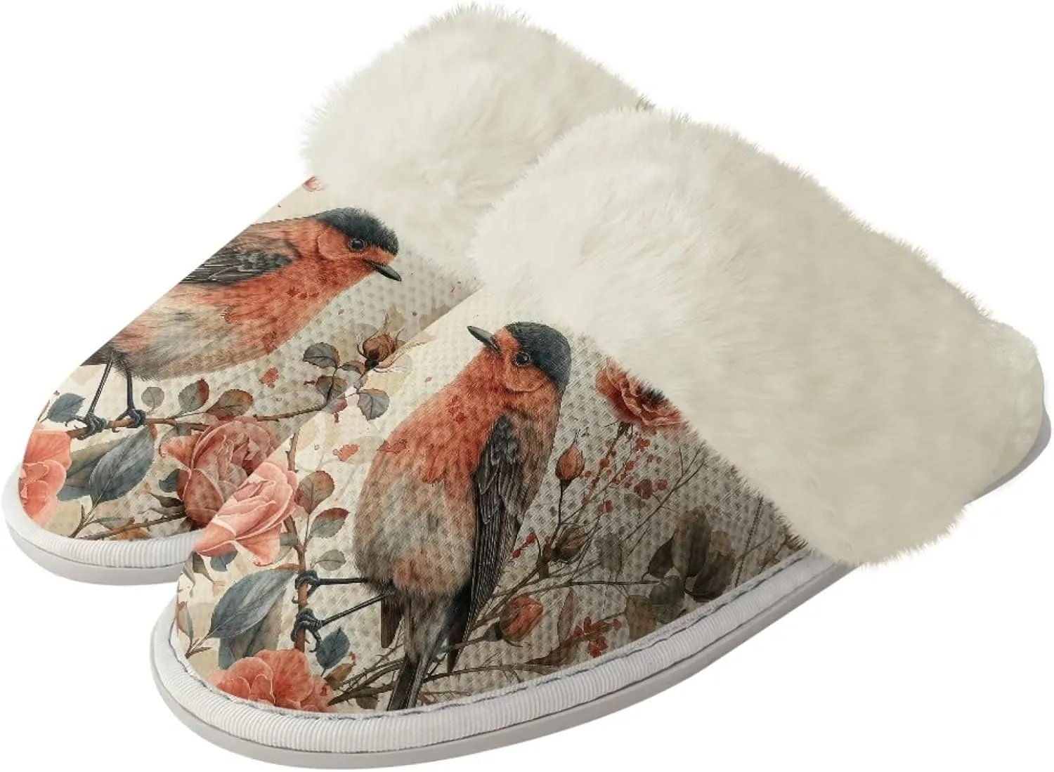 Hummingbird Birds Print Fuzzy Slippers for Women Warm House Home Slippers Slip-On Bedroom Shoes