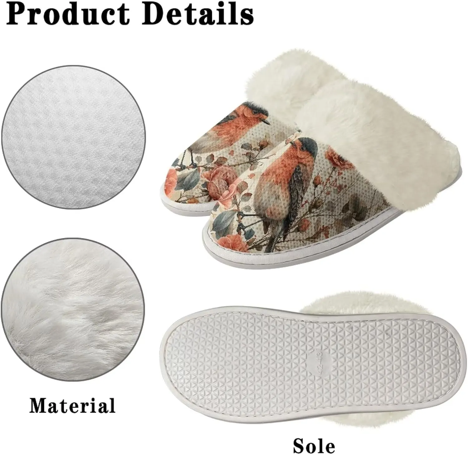 Hummingbird Birds Print Fuzzy Slippers for Women Warm House Home Slippers Slip-On Bedroom Shoes