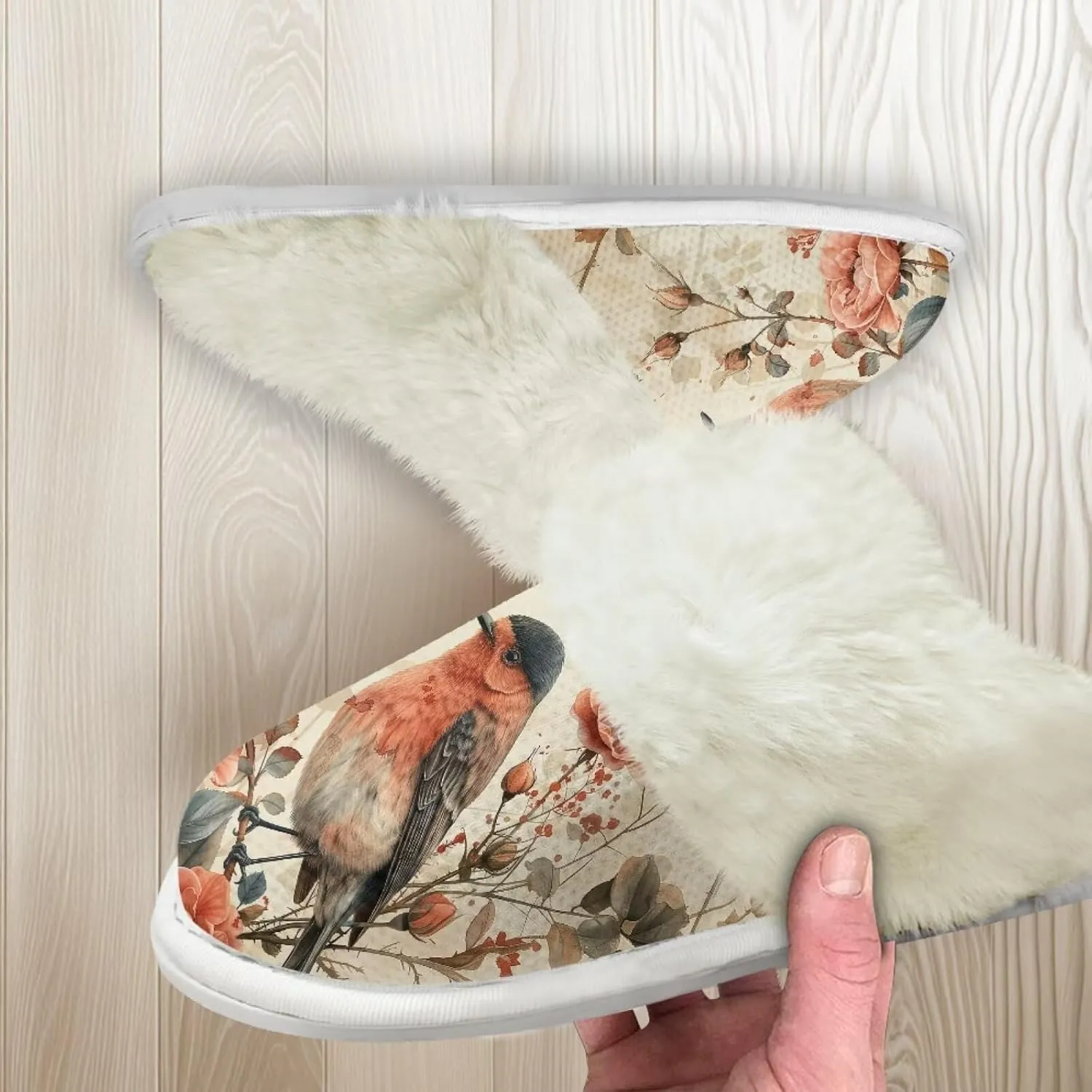 Hummingbird Birds Print Fuzzy Slippers for Women Warm House Home Slippers Slip-On Bedroom Shoes
