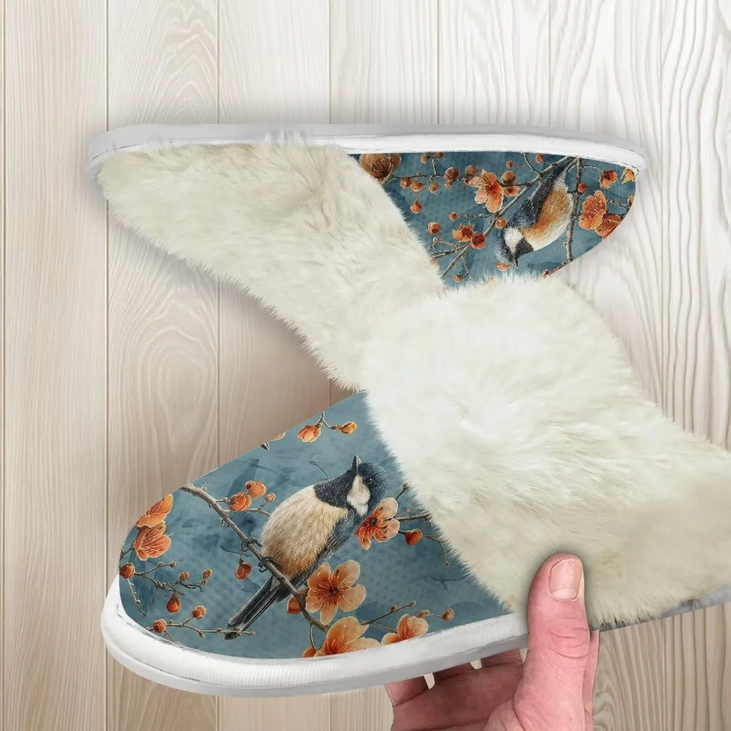 Hummingbird Birds Print Fuzzy Slippers for Women Warm House Home Slippers Slip-On Bedroom Shoes