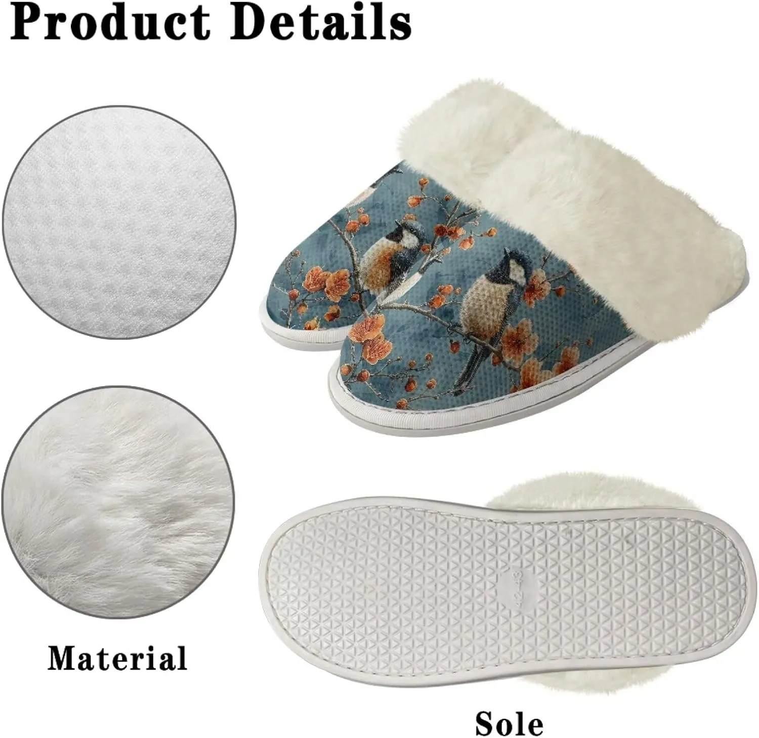 Hummingbird Birds Print Fuzzy Slippers for Women Warm House Home Slippers Slip-On Bedroom Shoes