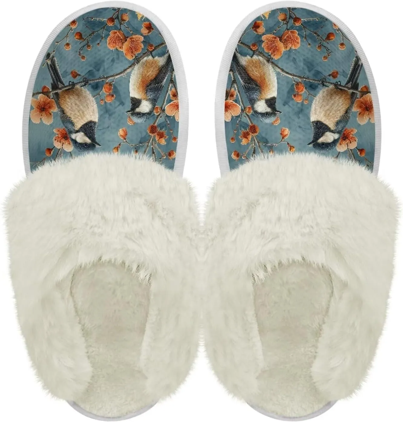 Hummingbird Birds Print Fuzzy Slippers for Women Warm House Home Slippers Slip-On Bedroom Shoes