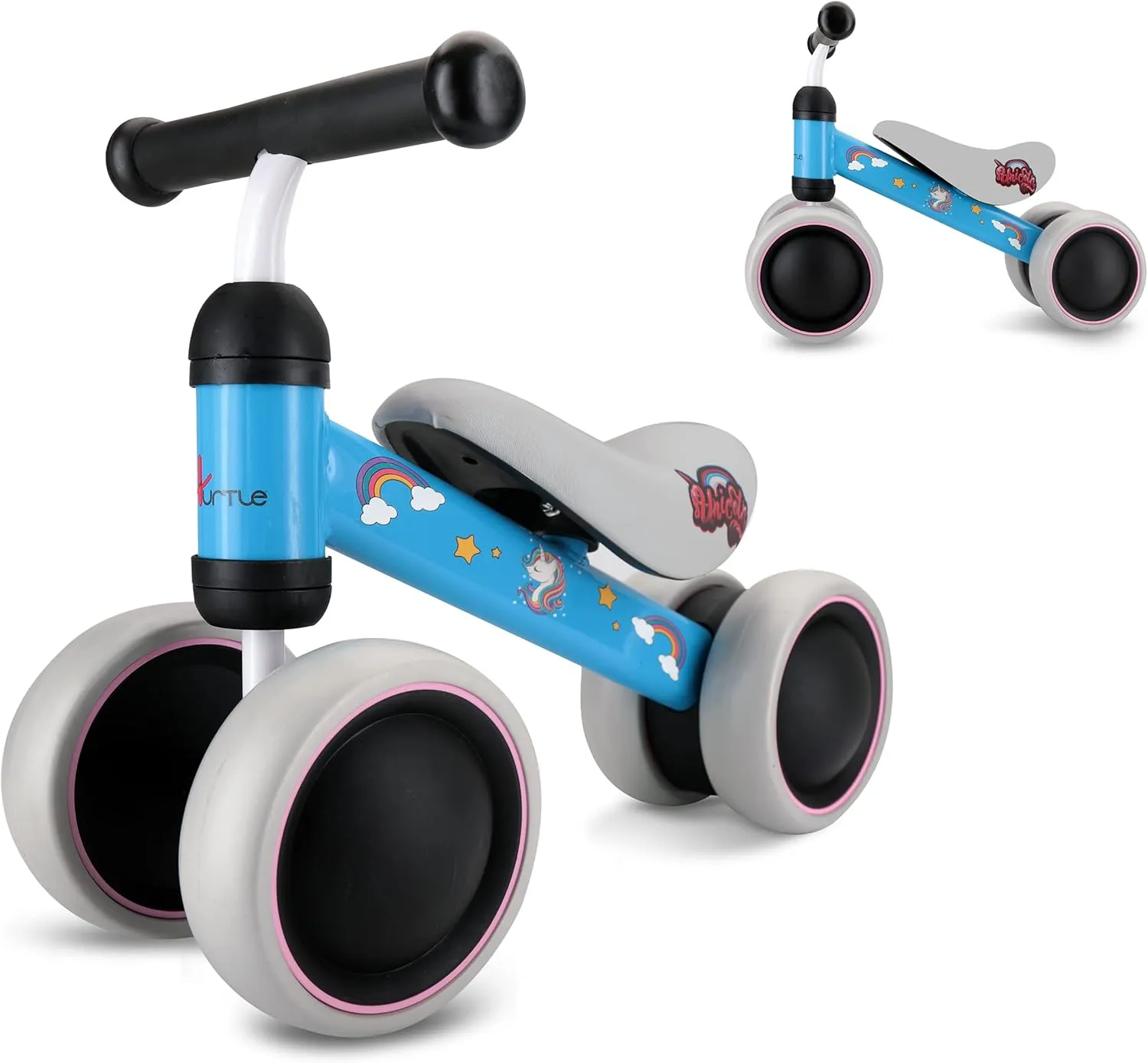 Hurtle 10-24 Months Baby Balance Bike - No Pedal Toddler Walker Trainer Riding Toys for Infant 1 Year Old Boys and Girls with 4 Silent Wheels, Carbon Steel Frame, Cushion Seat