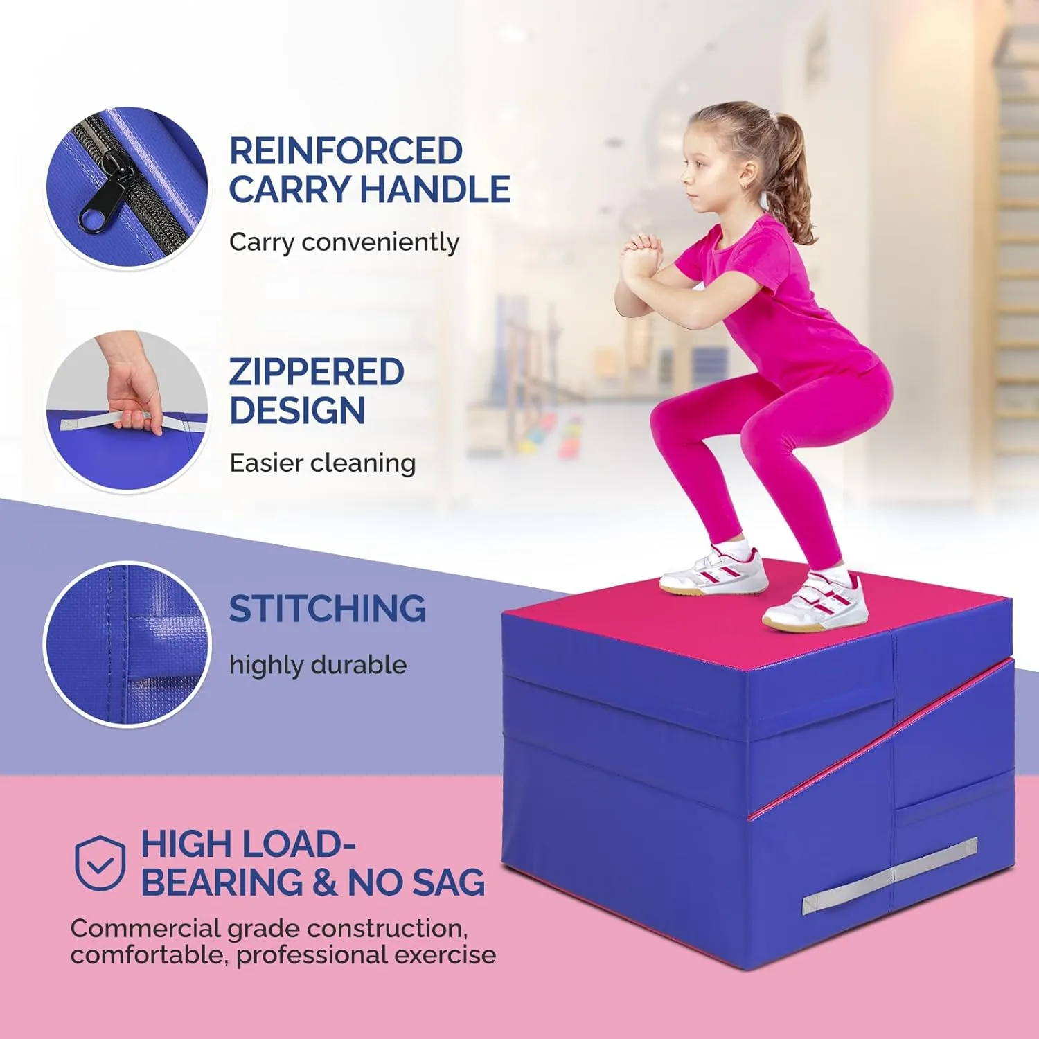 Incline Gymnastics Cheese Wedge Mat, 48"x24"x14" - Folding Gymnastics Mat for Kids Girls Home Training