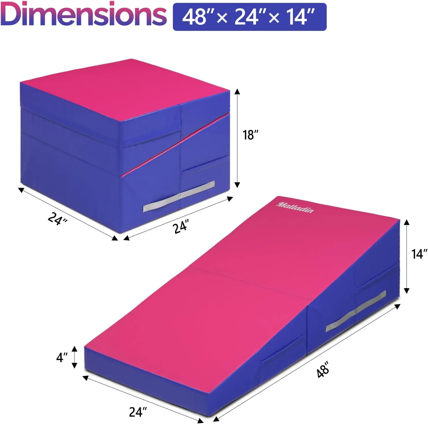 Incline Gymnastics Cheese Wedge Mat, 48"x24"x14" - Folding Gymnastics Mat for Kids Girls Home Training