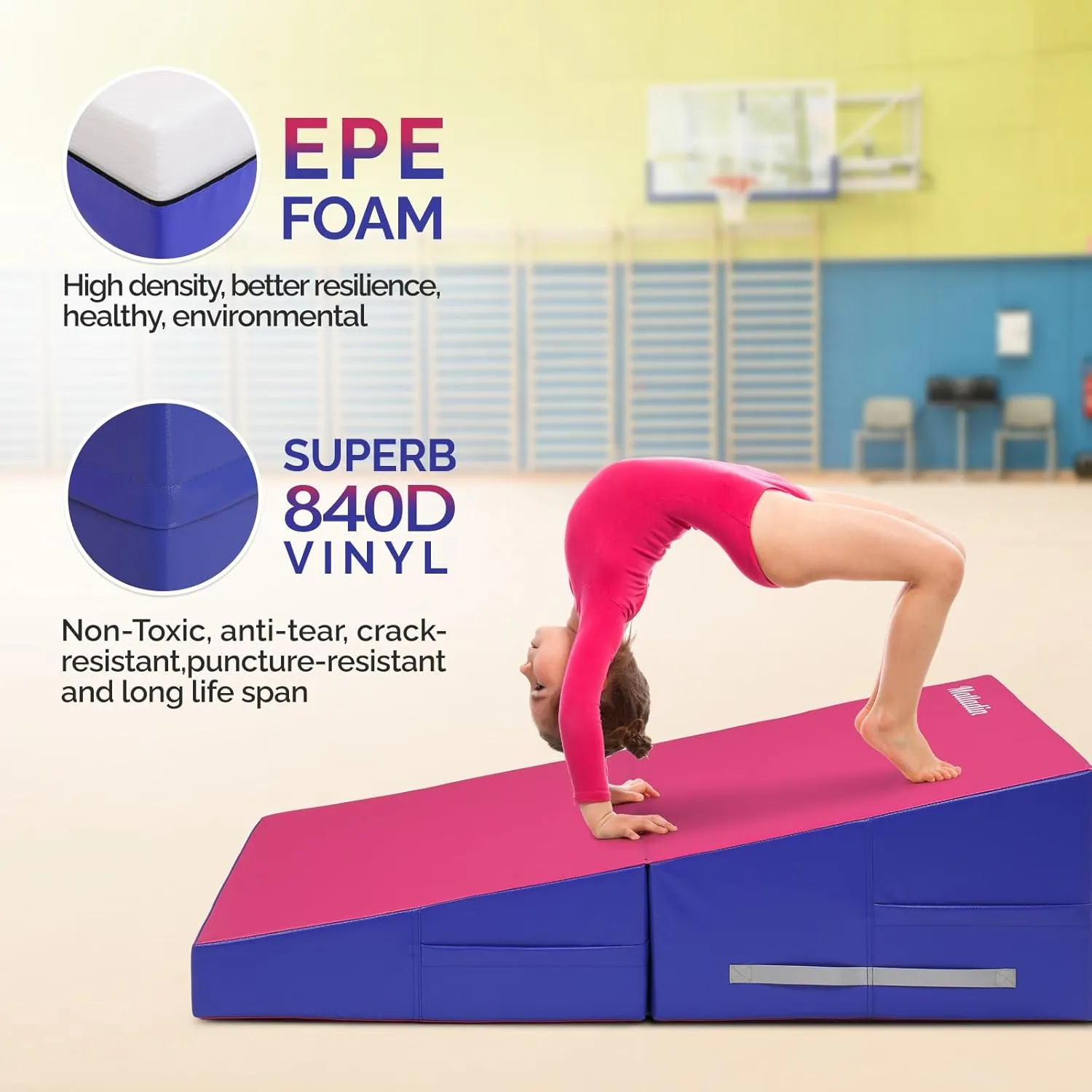 Incline Gymnastics Cheese Wedge Mat, 48"x24"x14" - Folding Gymnastics Mat for Kids Girls Home Training