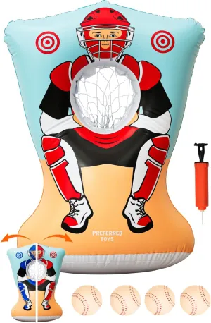 Inflatable Baseball Pitching Target for Kids, Double-Sided Outdoor & Indoor Baseball Training Toss Game, Includes 4 Balls, Air Pump, & Patch Kit